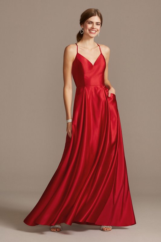 Satin Spaghetti Strap Ball Gown with Pockets 2297BN