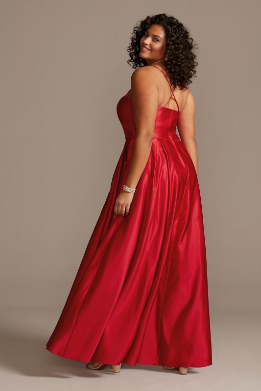 Satin Spaghetti Strap Plus Size Gown with Pockets 2297BNW