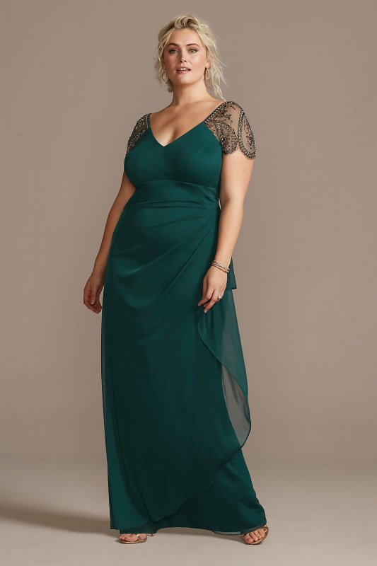 Embellished Cap Sleeve Ruched Plus Size Gown 2523XW