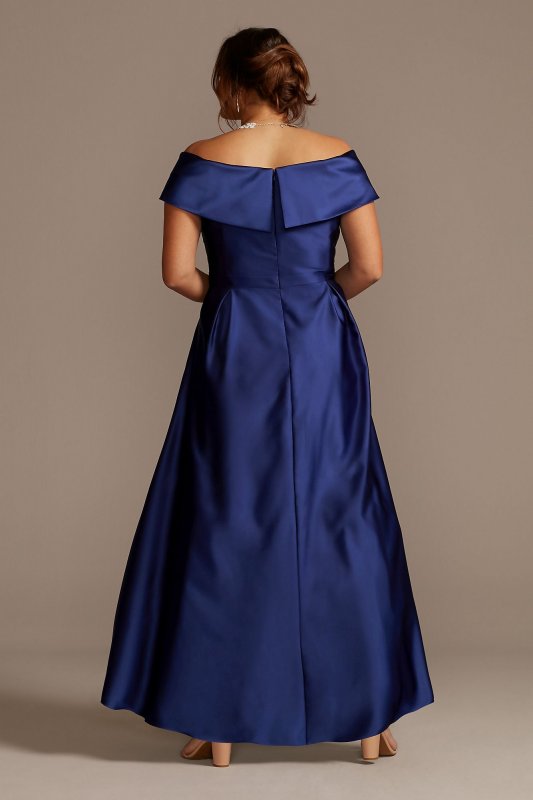 Satin Plus Size Ball Gown with Portrait Collar 3476XW