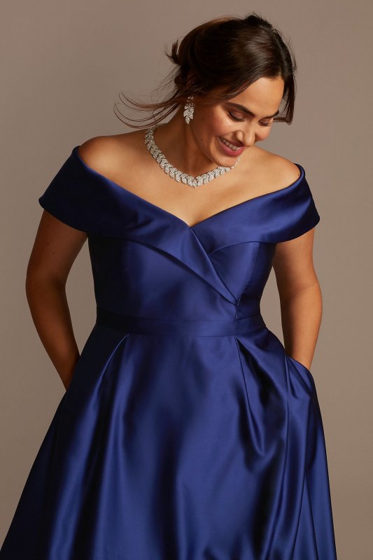 Satin Plus Size Ball Gown with Portrait Collar 3476XW