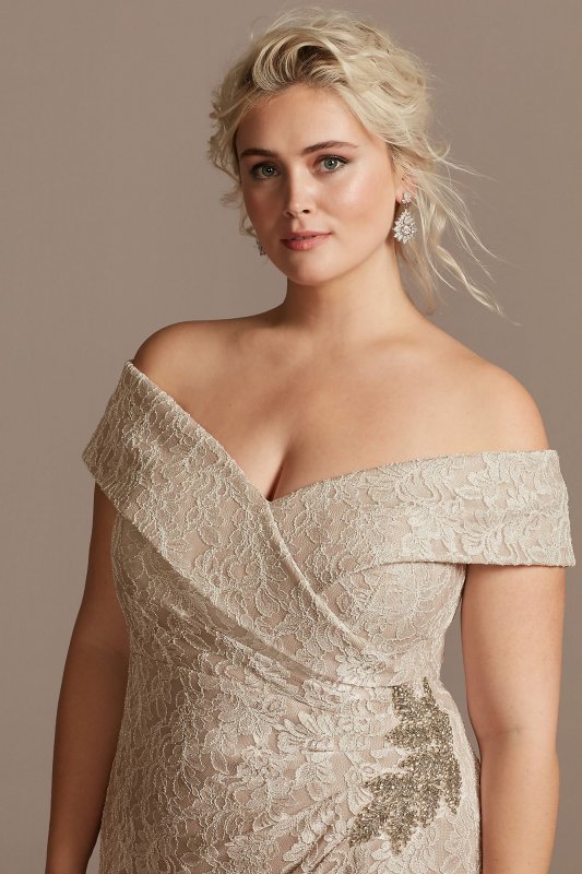 Off the Shoulder Embellished Detail Plus Size Gown 84122267