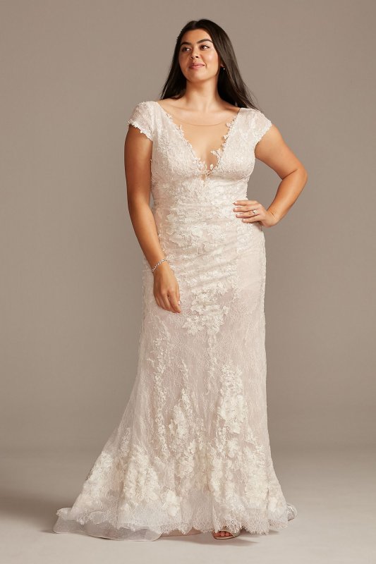 Chantilly Lace Cap Sleeve Plus Size Wedding Dress 8CWG847