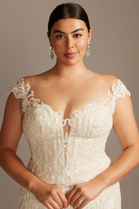 Linear Beaded Applique Plus Size Wedding Dress 8CWG849