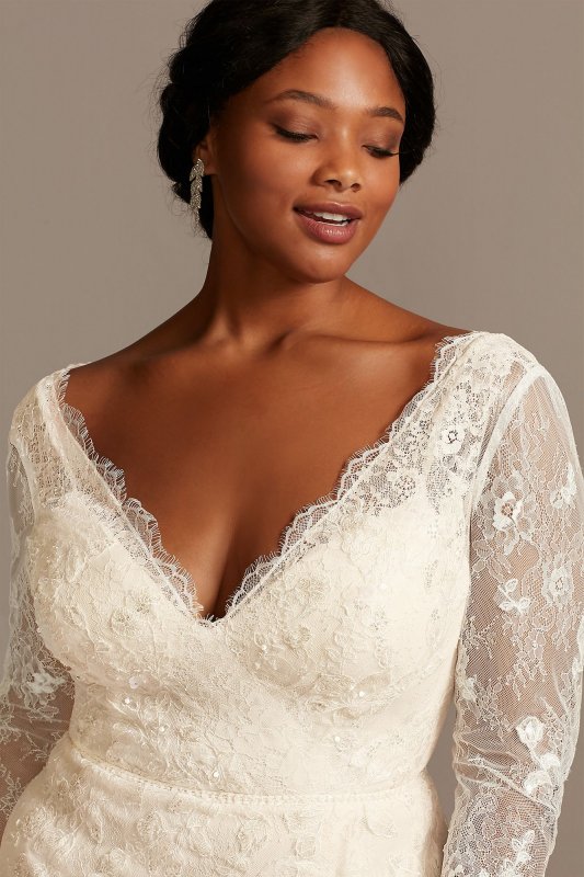 Illusion Sleeve Faux Wrap Plus Size Wedding Dress 8MS251219