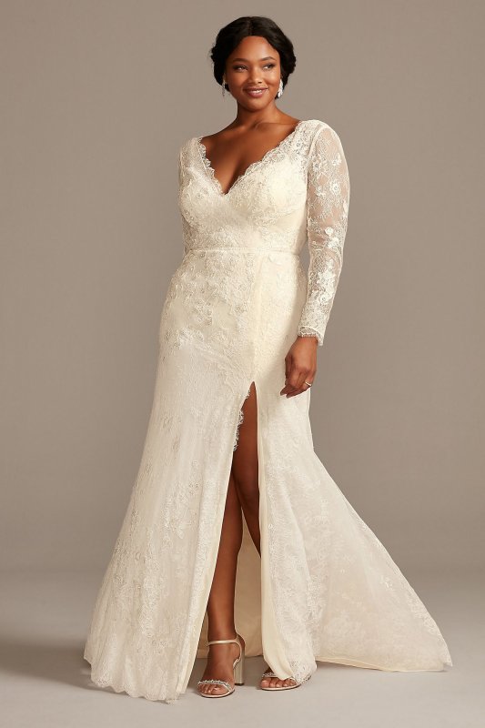 Illusion Sleeve Faux Wrap Plus Size Wedding Dress 8MS251219