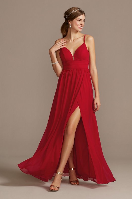 Banded Chiffon Spaghetti Strap Dress with Slit 9560WJ1A