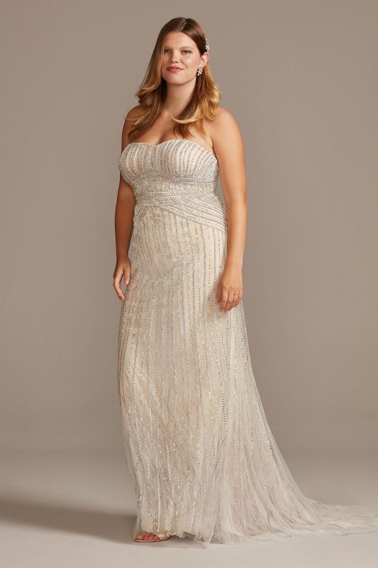 Deco Beaded Plus Size Lace Sheath Wedding Dress 9SWG829