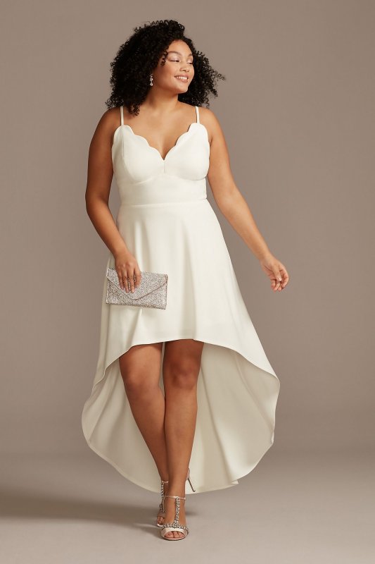 Scalloped V-Neck Plus Size Dress with High Low Hem CW45071DNE