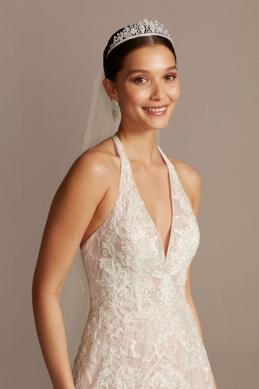 Beaded Lace Halter A-line Wedding Dress CWG848