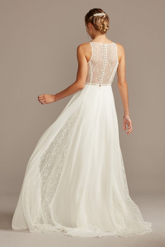 High Neck Illusion and Lace Godet Wedding MS251208