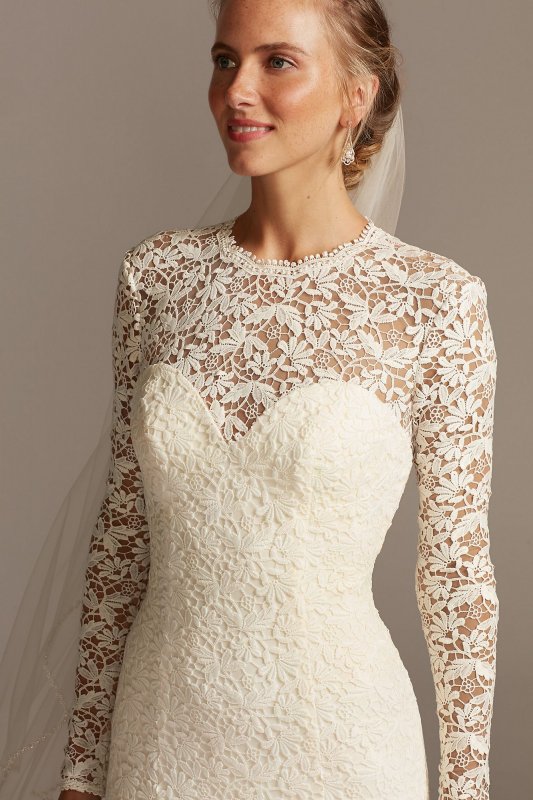 Long Sleeve Illusion Venice Lace Wedding Dress MS251217