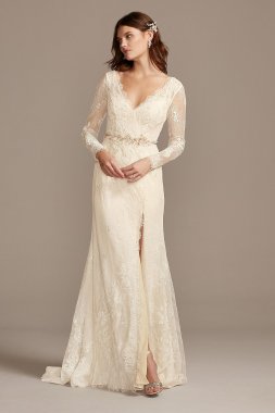 Illusion Long Sleeve Faux Surplice Wedding Dress MS251219