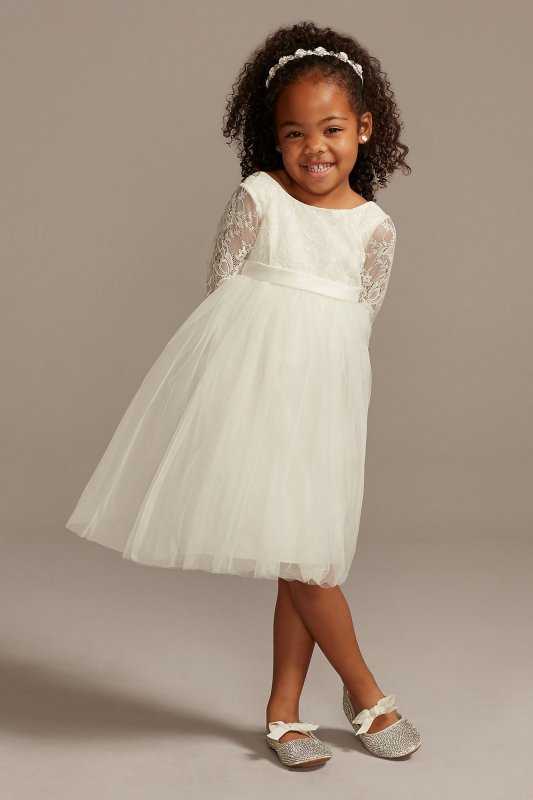 Illusion Lace Sleeve Flower Girl Dress with Bow OP272