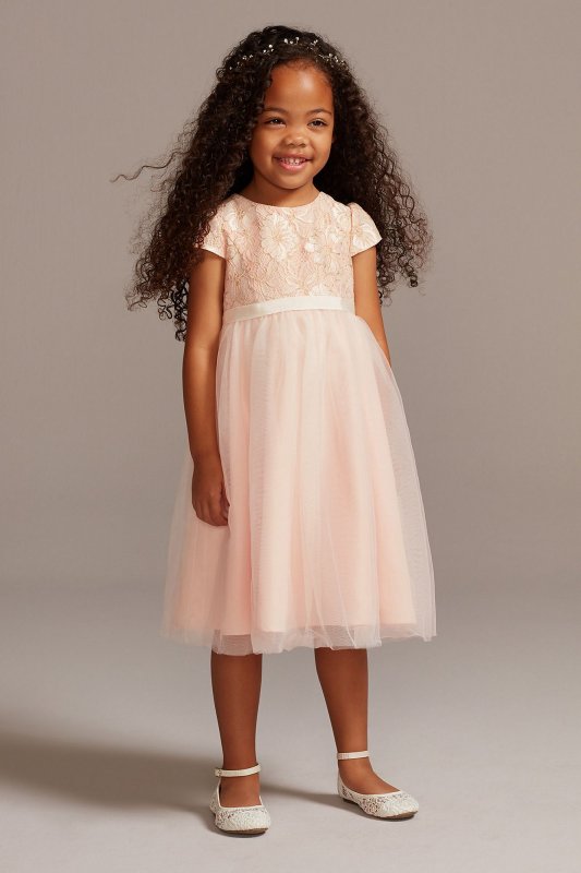 Lace Overlay Cap Sleeve Flower Girl Dress UF271