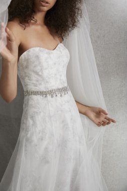 Floral Sequin Tiered Plus Size Wedding Dress 9V3901