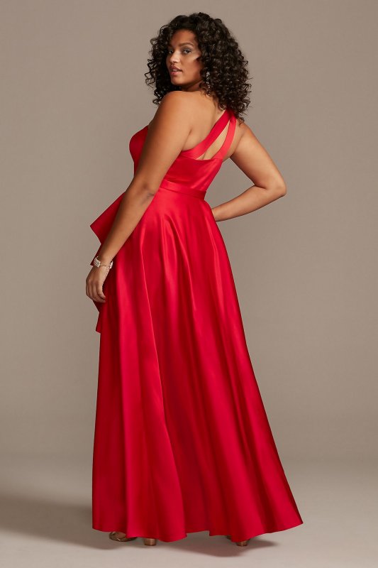 One Shoulder Asymmetric Plus Size Cascade Gown WBM1870W