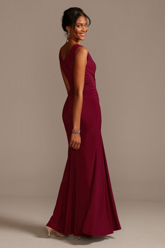 Draped V-Neck Jersey Dress with Crystal Applique WBM19059