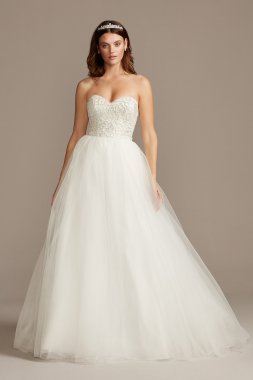 Strapless Crystal Floral Bodice Tall Wedding Dress 4XLWG3996