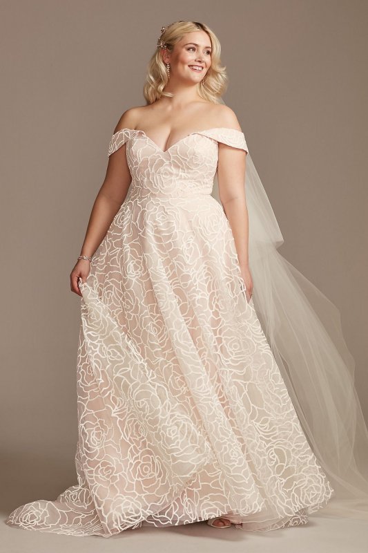 Caviar Bead Off Shoulder Plus Size Wedding Dress 9WG4010