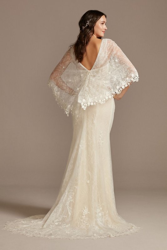 Lace Wedding Dress with Crochet Trim Capelet MS251224