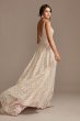 Geometric Sequin Plunge Petite Wedding Dress 7SWG863