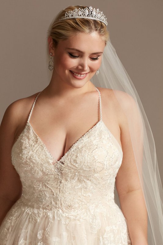 Floral Applique Bead Strap Plus Size Wedding Dress 8CWG879