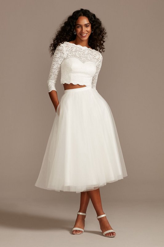 Scalloped Lace 3/4 Sleeve Wedding Separates Top DS150847