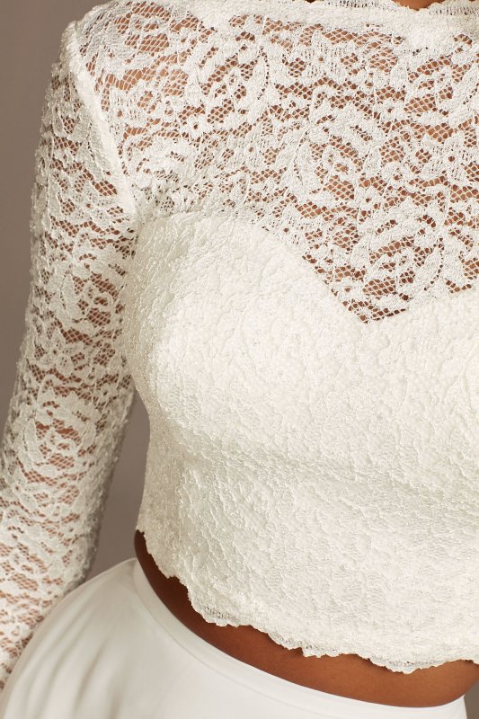 Scalloped Lace 3/4 Sleeve Wedding Separates Top DS150847