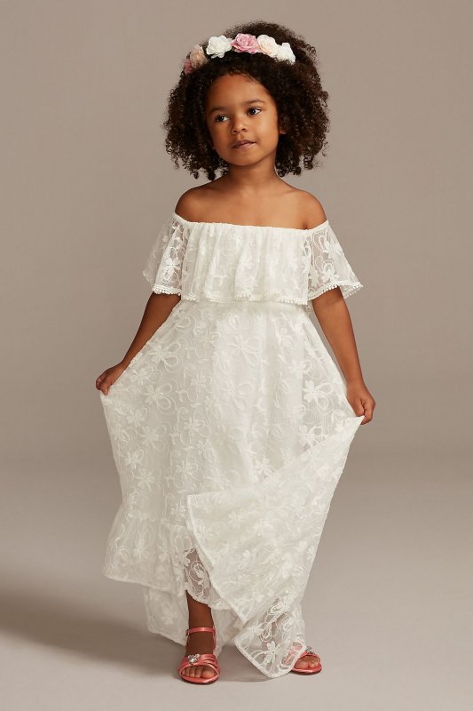 Off-the-Shoulder Lace Flower Girl Dress OP274