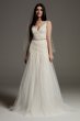 Plunging Tulle Godet Overdress Wedding Dress VW351563