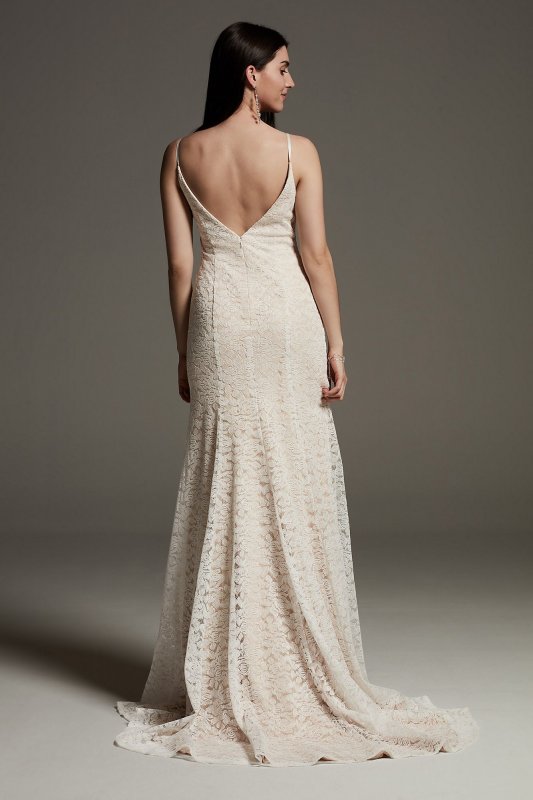 V-Neck Floral Lace Slip Wedding Dress VW351643