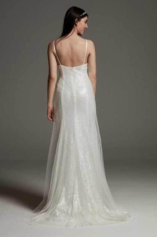 Veiled Tulle Sequin Slip Dress Wedding Dress VW351644