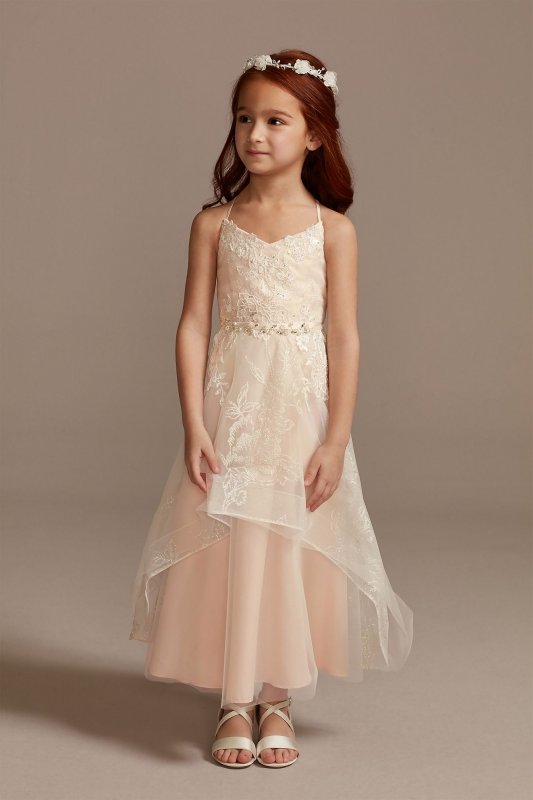 Glitter Tulle Flower Girl Dress with Keyhole Back WG1412