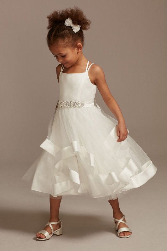 Double Strap Flower Girl Dress with Satin Edge Hem WG1413