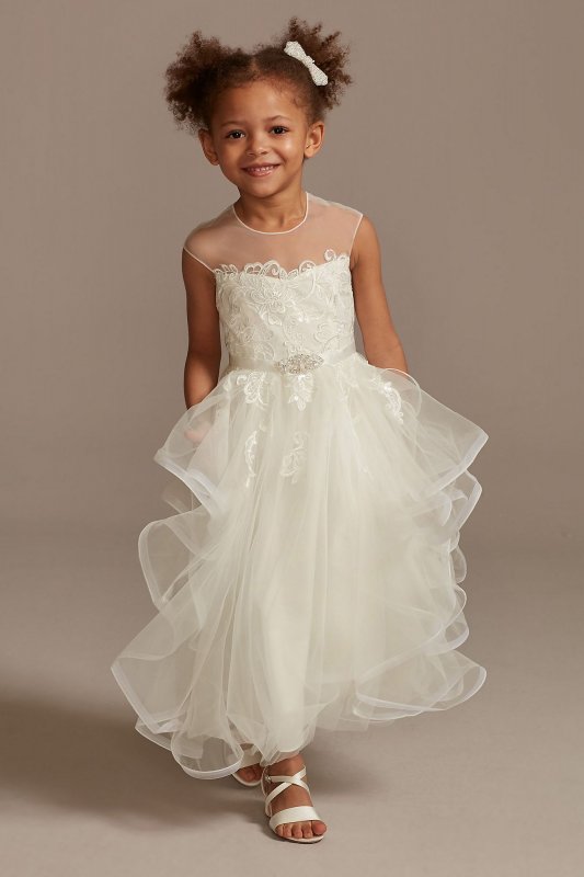 Cap Sleeve Flower Girl Dress with Horsehair Skirt WG1416