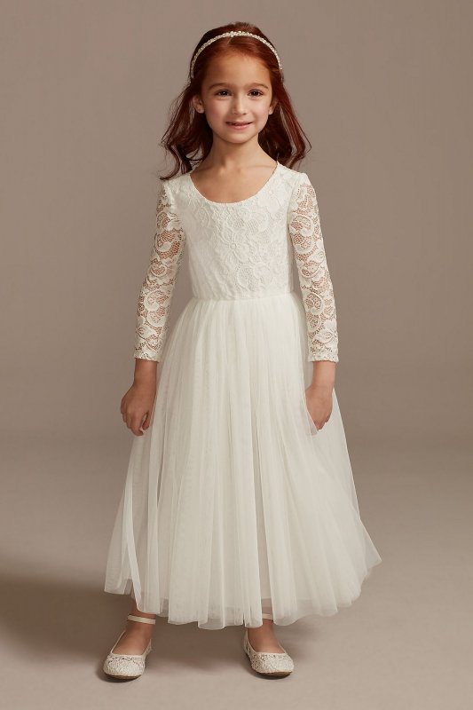 Scalloped V-Back Lace A-Line Flower Girl Dress WG1418