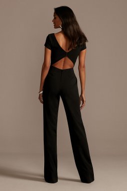 Short Sleeve Stretch Crepe Jumpsuit with Open Back DS270115