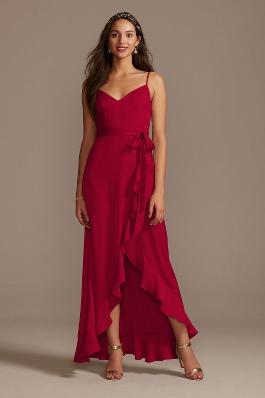 Spaghetti Strap Crepe Ruffle Bridesmaid Dress F20208