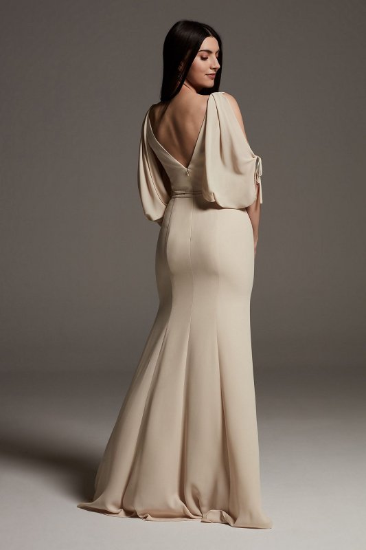 Split Sleeve Crepe Bridesmaid Dress with Slit VW360541