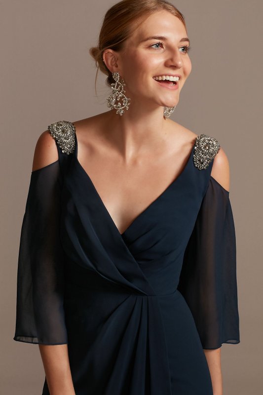 Chiffon A-Line Gown with Cold Shoulder Beading WBM2128