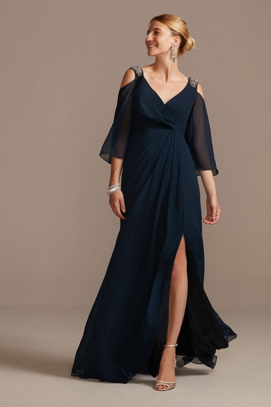 Chiffon A-Line Gown with Cold Shoulder Beading WBM2128