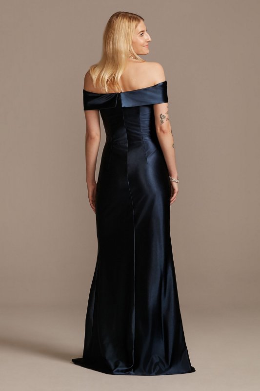 Stretch Satin Off the Shoulder Dress with Slit WBM2139