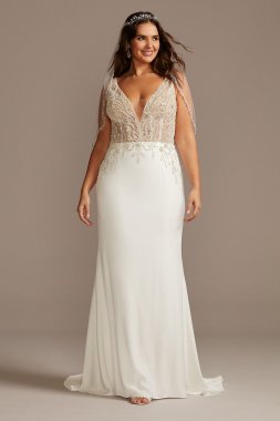 Sheer Plunge Beaded Corset Plus Size Wedding Dress 9SWG865