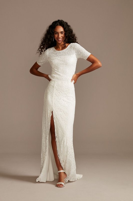 Stretch Lace Wedding Separates Skirt with Slit DS150828