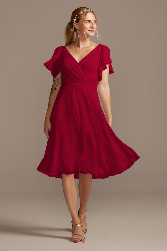 Flutter Sleeve Chiffon Short Bridesmaid Dress F20241