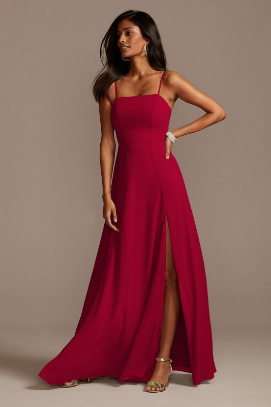 Spaghetti Strap Chiffon Bridesmaid Dress with Slit F20342