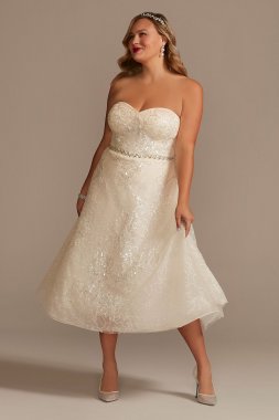 Lace Applique Tea-Length Tall Plus Wedding Dress 4XL8CWG903