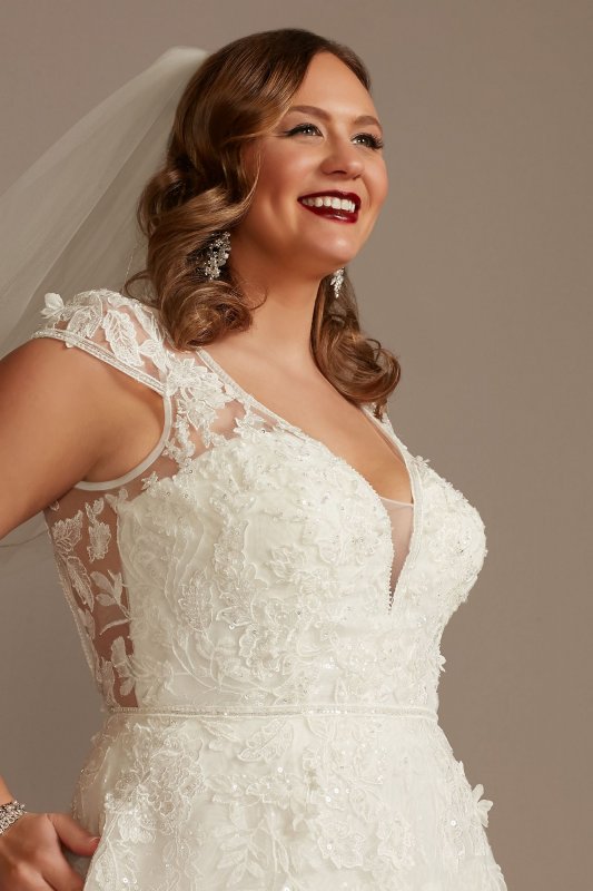 Cap Sleeve 3D Floral Lace Tall Plus Wedding Dress 4XL8CWG907