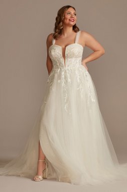Tall Plus Removable Straps Tulle Wedding Dress 4XL9LSSWG898